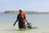 A woman fished on the daylight at Lombok, West Nusa Tenggara