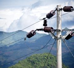 Utility pole supporting electrical wires in Bac Ha, Viet Nam