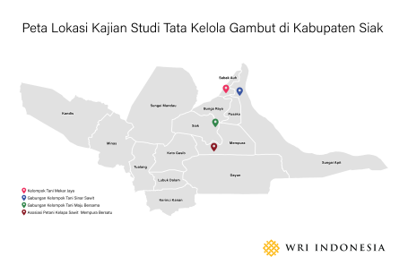 Gambar 2. Peta lokasi kajian studi tata kelola gambut di Kabupaten Siak
