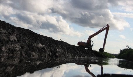 Peat drainage canals, combined with fire, are used to make land more suitable for agriculture. Photo by Nancy Harris/Flickr