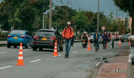 An emergency bike lane in Bogotá, Colombia, March 2020. Photo by Gabriel Leonardo Guerrero Bermudez/iStock